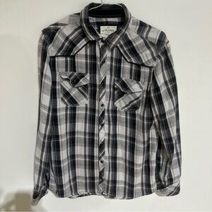 BKE VINTAGE Shirt Men L BLACK/GREY Pearl Snap Long Sleeve Standard Fit Flannel.